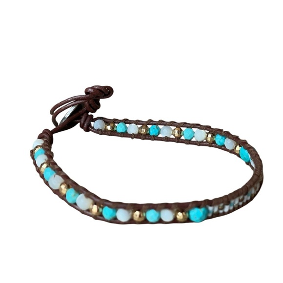 Chan Luu Turquoise Seed Beaded Bracelet 925 Leather - Picture 6 of 16